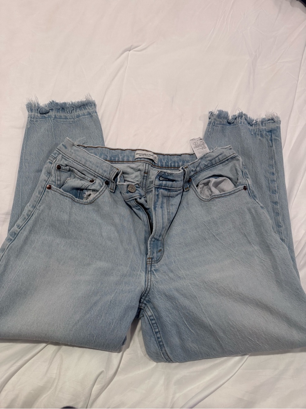 Abercrombie & Fitch Light Blue Straight Leg Jeans with Raw Hem